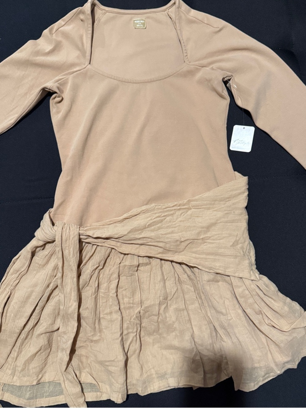 Free People Long Sleeve Peasant Dress in Dusty Beige
